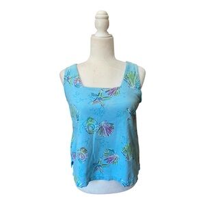 Fresh Produce Womens Ocean Seashell Print Tank Top Size Small Cotton USA Blue
